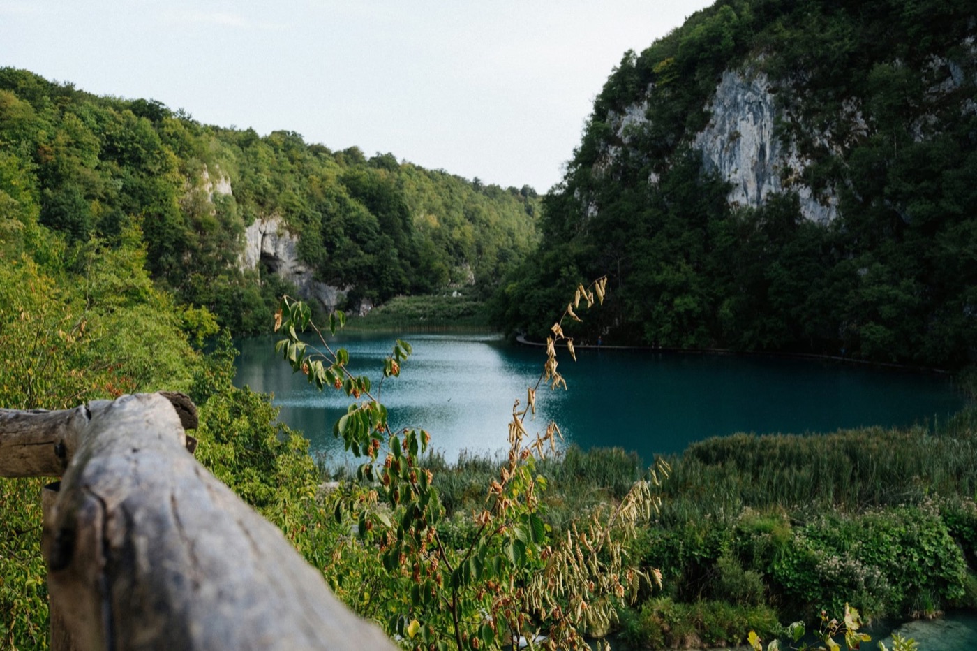 Wooden boardwalk over Plitvice Lakes waterfalls, Croatia