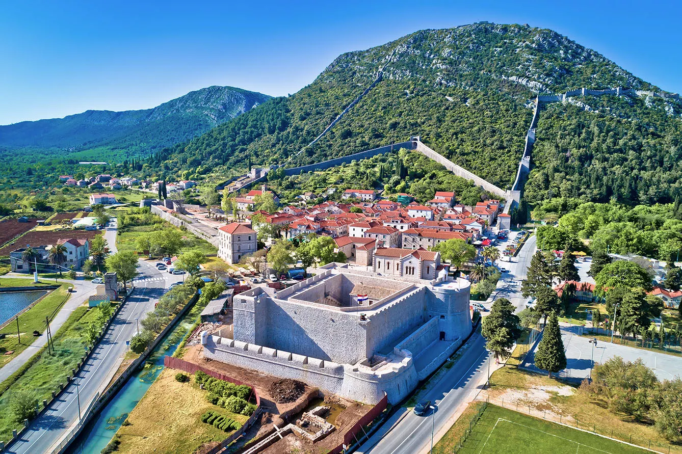 Historic defensive walls at Ston on the Pelješac peninsula, Croatia