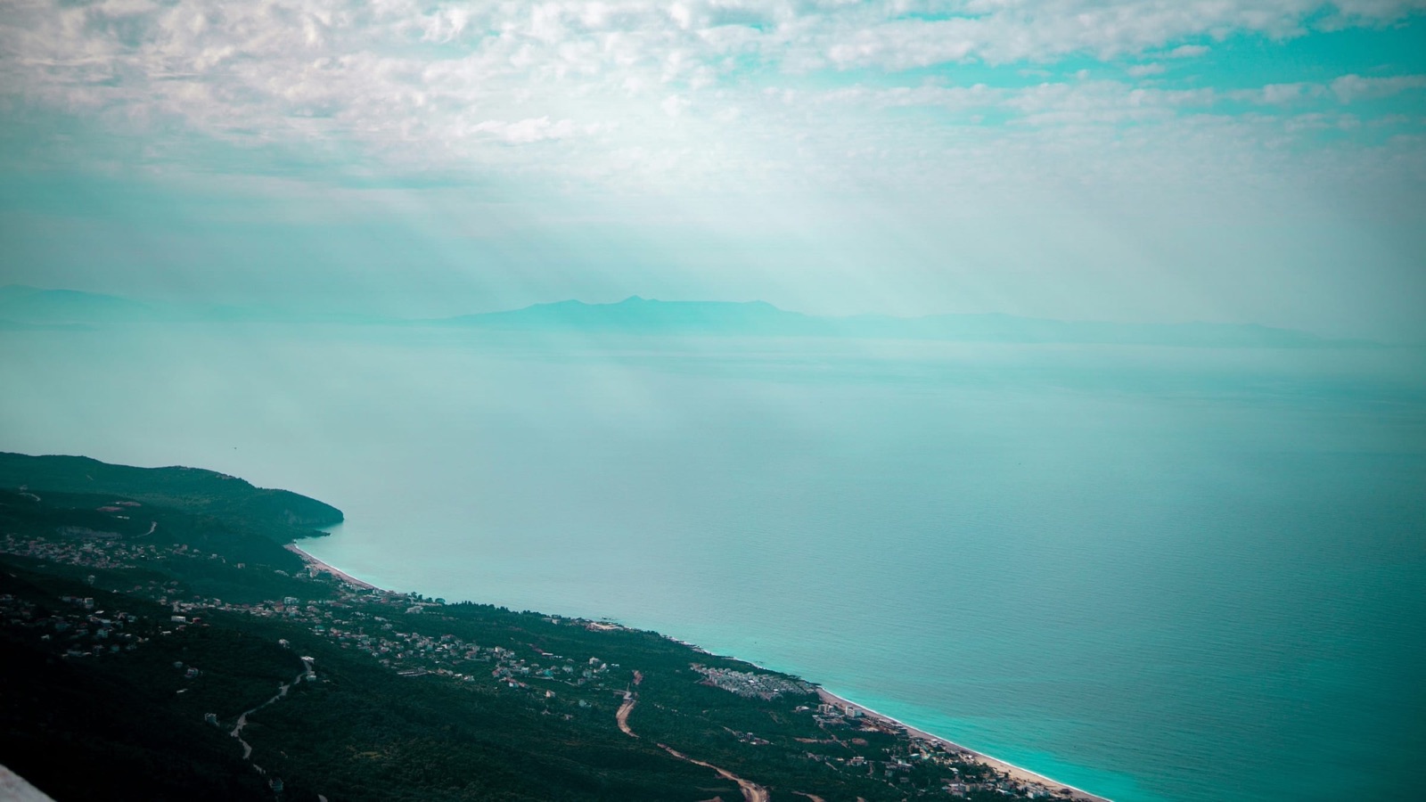 Aerial coastline and beaches on Brač Island in the Adriatic Sea, Croatia